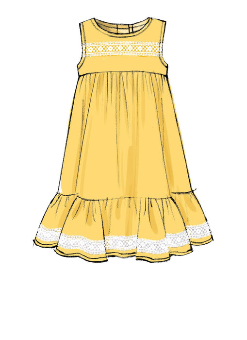 M7558 Girls' Sleeveless and Ruffle Sleeve Empire-Waist Dresses from Jaycotts Sewing Supplies