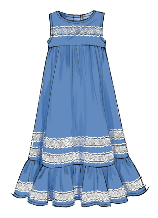 M7558 Girls' Sleeveless and Ruffle Sleeve Empire-Waist Dresses from Jaycotts Sewing Supplies