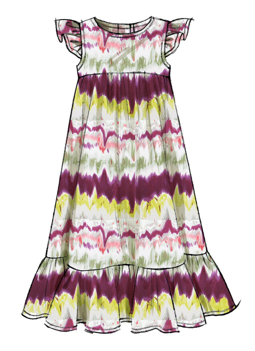 M7558 Girls' Sleeveless and Ruffle Sleeve Empire-Waist Dresses from Jaycotts Sewing Supplies