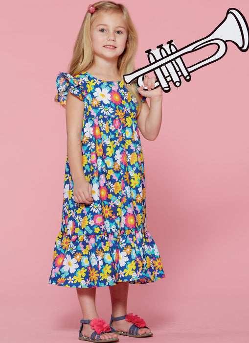 M7558 Girls' Sleeveless and Ruffle Sleeve Empire-Waist Dresses from Jaycotts Sewing Supplies