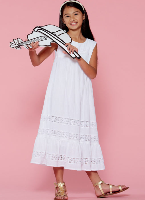 M7558 Girls' Sleeveless and Ruffle Sleeve Empire-Waist Dresses from Jaycotts Sewing Supplies
