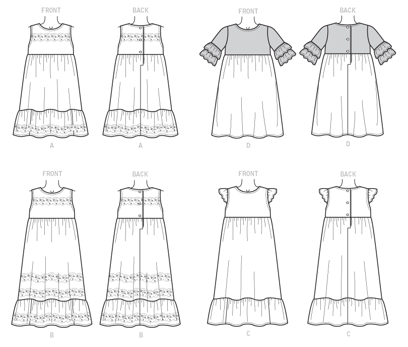 M7558 Girls' Sleeveless and Ruffle Sleeve Empire-Waist Dresses from Jaycotts Sewing Supplies