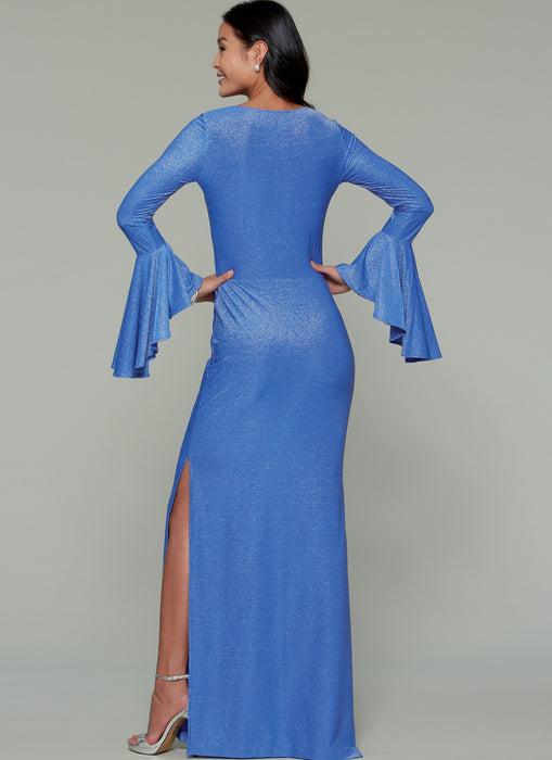 M7569 Misses' Column and Mermaid-Style Dresses with Bodice and Sleeve Variations from Jaycotts Sewing Supplies