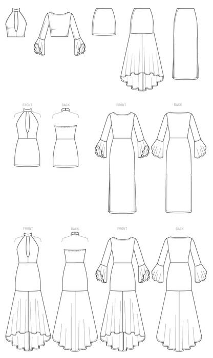 M7569 Misses' Column and Mermaid-Style Dresses with Bodice and Sleeve Variations from Jaycotts Sewing Supplies