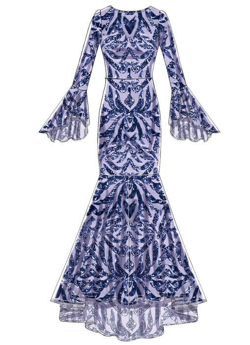 M7569 Misses' Column and Mermaid-Style Dresses with Bodice and Sleeve Variations from Jaycotts Sewing Supplies