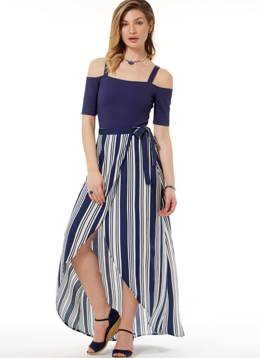 M7606 Off-the-Shoulder Bodysuits and Wrap Skirts from Jaycotts Sewing Supplies