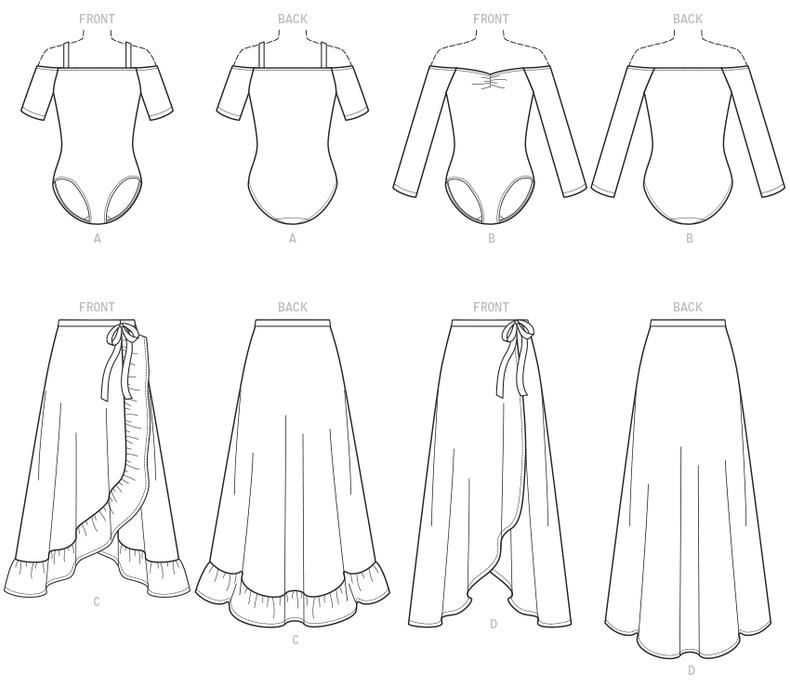 M7606 Off-the-Shoulder Bodysuits and Wrap Skirts from Jaycotts Sewing Supplies