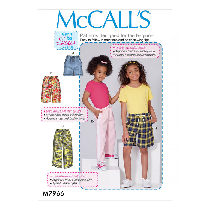 McCalls 7966 Girls' Shorts and Pants sewing pattern from Jaycotts Sewing Supplies