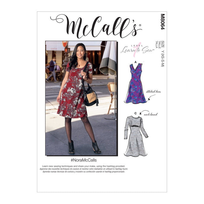 McCall's pattern 8064 Knit Dresses with V, Crew or Scoop Necklines from Jaycotts Sewing Supplies