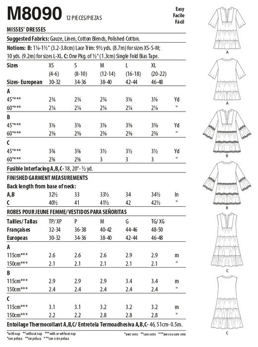 McCall's 8090 Dresses and Belt sewing pattern #MarinaMcCalls from Jaycotts Sewing Supplies