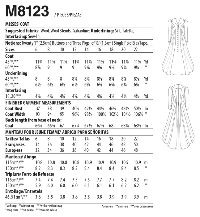 McCall's 8123 COSTUME pattern | Misses' Historical Coat from Jaycotts Sewing Supplies