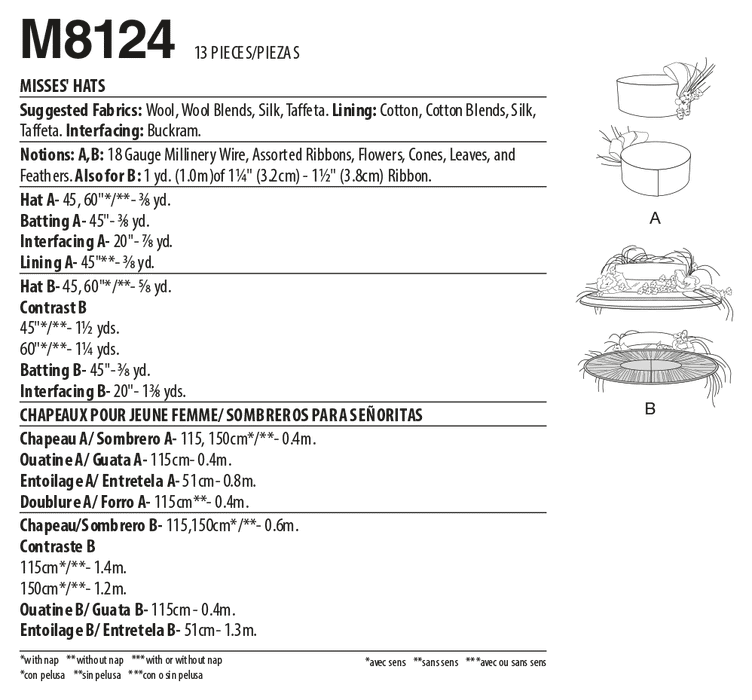 McCall's 8124 COSTUME pattern | Misses' Historical Hats from Jaycotts Sewing Supplies