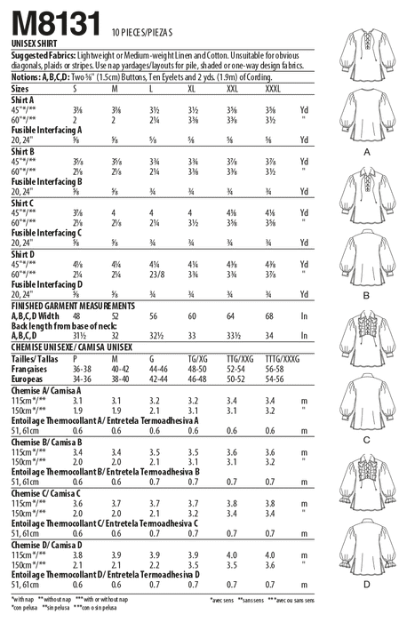 McCall's 8131 COSTUME pattern | Unisex Pirates Shirts from Jaycotts Sewing Supplies