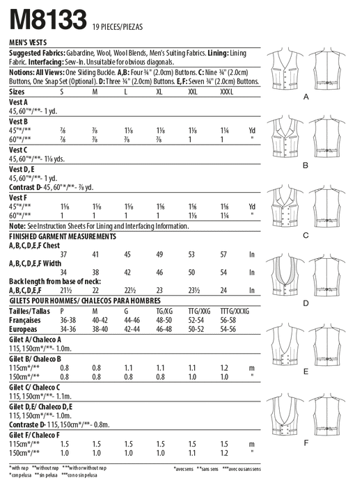 McCall's 8133 COSTUME pattern | Men's Historical Waistcoat from Jaycotts Sewing Supplies