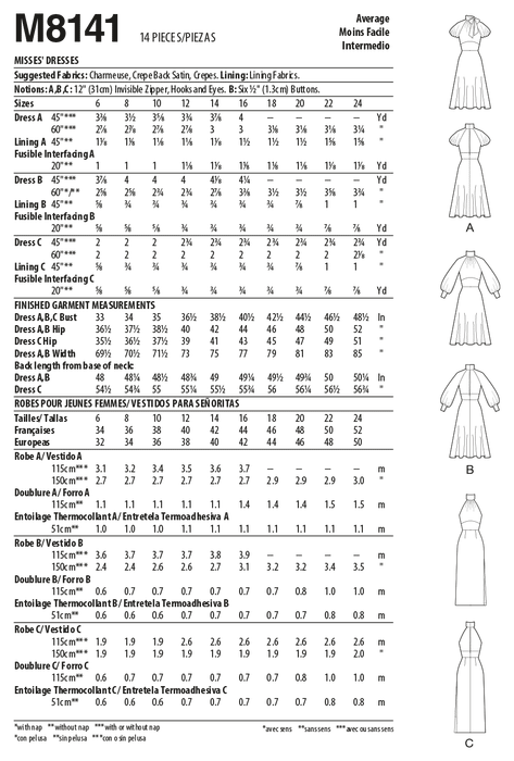 McCalls Sewing Pattern 8141 Misses' Dresses from Jaycotts Sewing Supplies