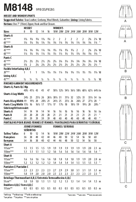 McCalls Sewing Pattern 8148 Misses' and Women's Trousers from Jaycotts Sewing Supplies