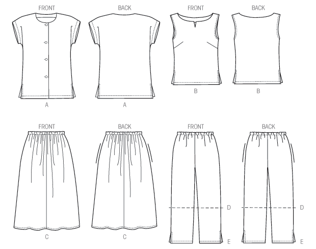 McCall's 8159 Side Slit Shirt, Top, Skirt and Pants pattern from Jaycotts Sewing Supplies