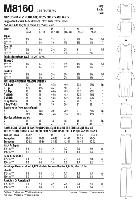 McCall's 8160 Misses' / Petite Top, Dress, Shorts and Pants pattern from Jaycotts Sewing Supplies