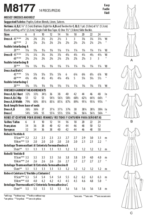 McCalls Sewing Pattern 8177 Misses' Dresses and Belt from Jaycotts Sewing Supplies