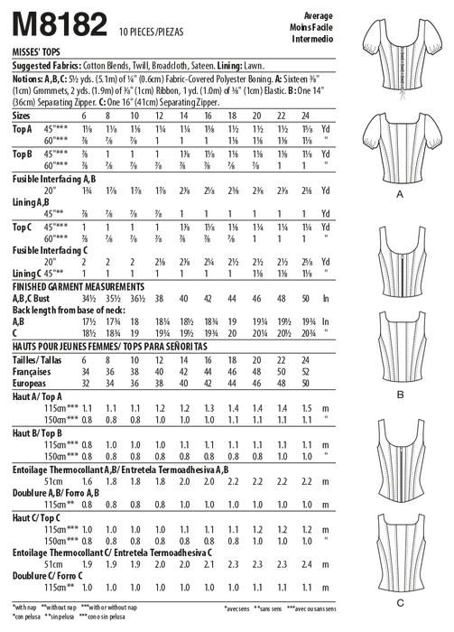 McCalls Sewing Pattern 8182 Misses' Tops from Jaycotts Sewing Supplies