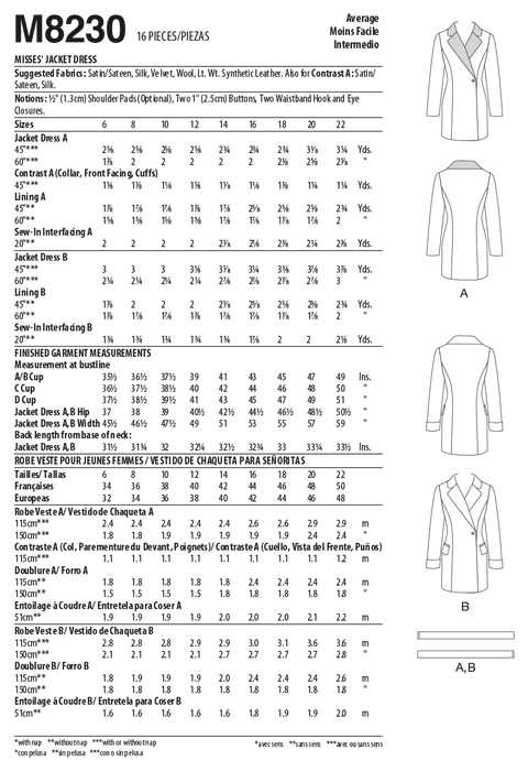 McCall's sewing pattern 8230 Misses' Jacket Dress from Jaycotts Sewing Supplies
