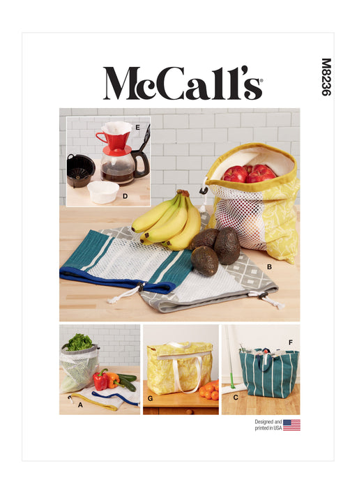 McCall's sewing pattern 8236 Fruit and Veg Bags, Mop Pad, Coffee Filters, Bin and Bag from Jaycotts Sewing Supplies