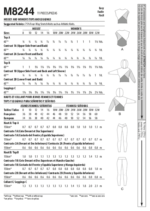 McCall's sewing pattern 8244 Misses' and Women's Tops and Leggings from Jaycotts Sewing Supplies