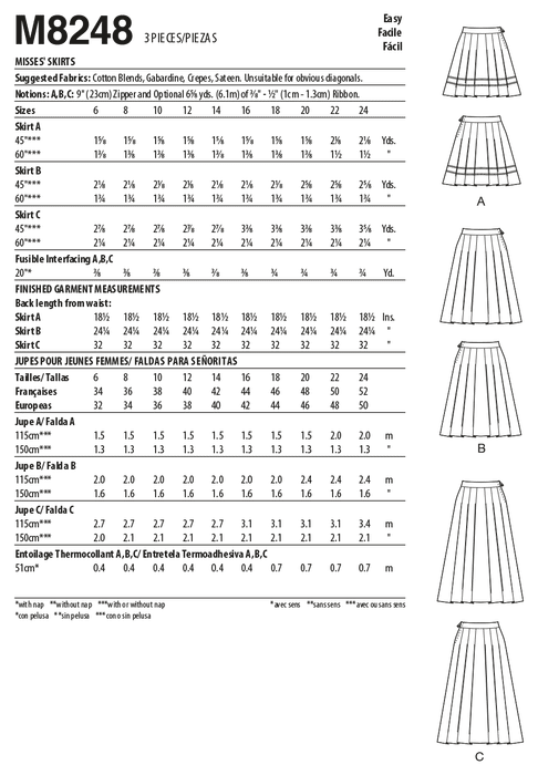 McCall's sewing pattern 8248 Misses' Skirts from Jaycotts Sewing Supplies