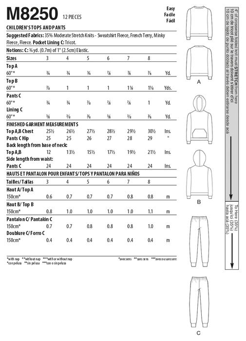 McCall's sewing pattern 8250 Children's Tops and Pants from Jaycotts Sewing Supplies
