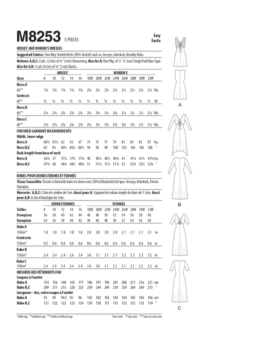 McCall's Sewing Pattern 8253 Misses' and Women's Dresses from Jaycotts Sewing Supplies