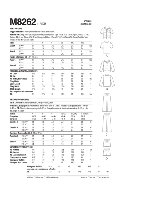 McCall's Sewing Pattern 8262 Men's Pyjamas from Jaycotts Sewing Supplies