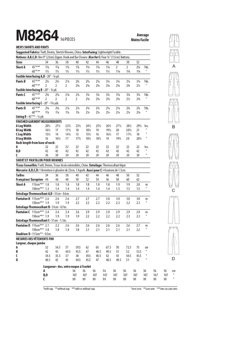 McCall's Sewing Pattern 8264 Men's Shorts and Trousers from Jaycotts Sewing Supplies