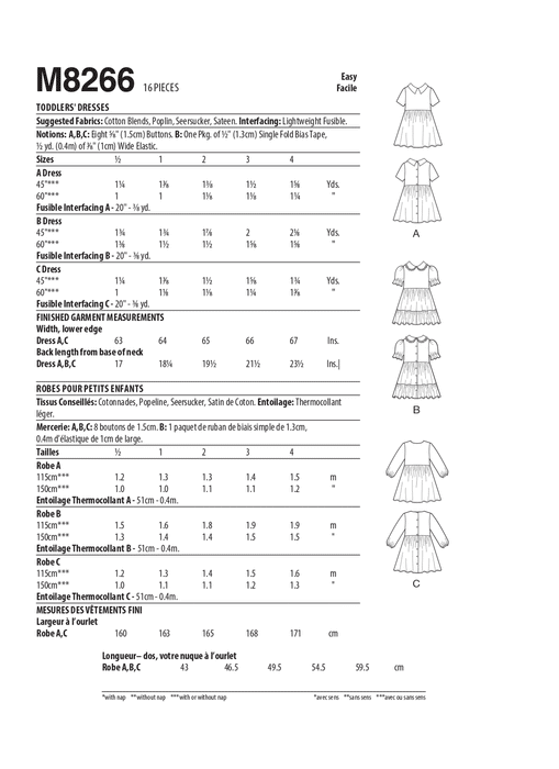 McCall's Sewing Pattern 8266 Toddlers' Dresses from Jaycotts Sewing Supplies