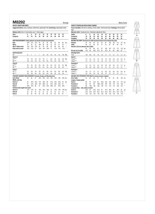 McCalls 8292 Misses' Shorts and Pants sewing pattern from Jaycotts Sewing Supplies