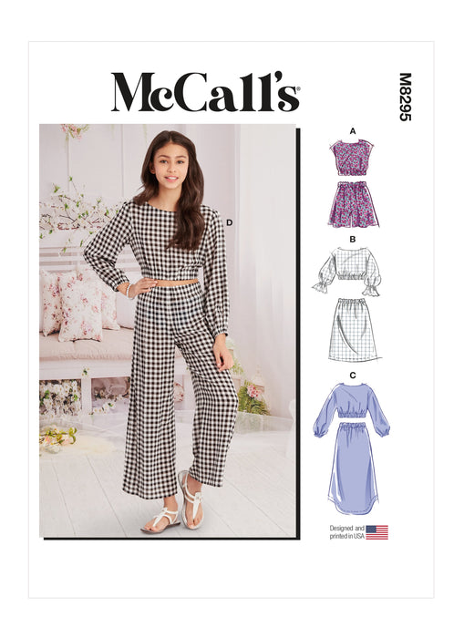 McCalls 8295 Girls' Tops, Skirts, Shorts and Pants pattern from Jaycotts Sewing Supplies