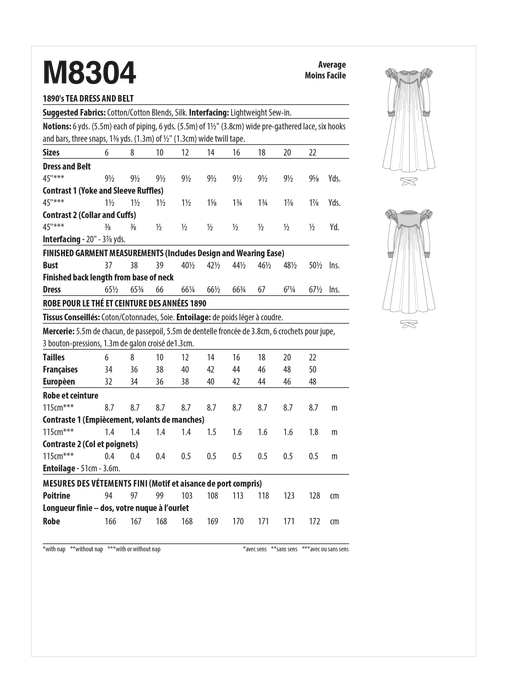 McCalls 8304 1890s Tea Dress and Belt sewing pattern from Jaycotts Sewing Supplies