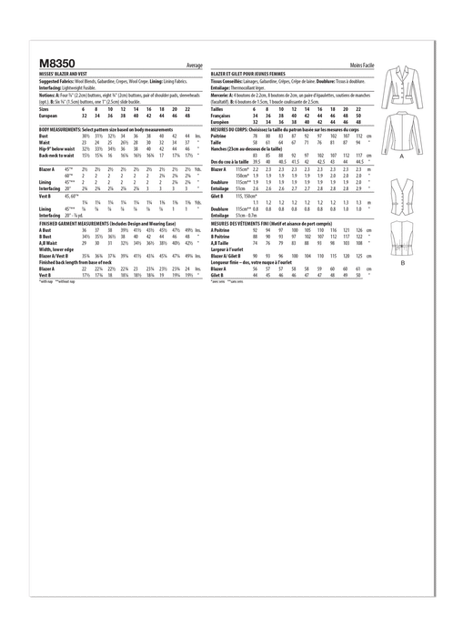 McCall's Sewing Pattern M8350 Blazer and Waistcoat by Melissa Watson from Jaycotts Sewing Supplies