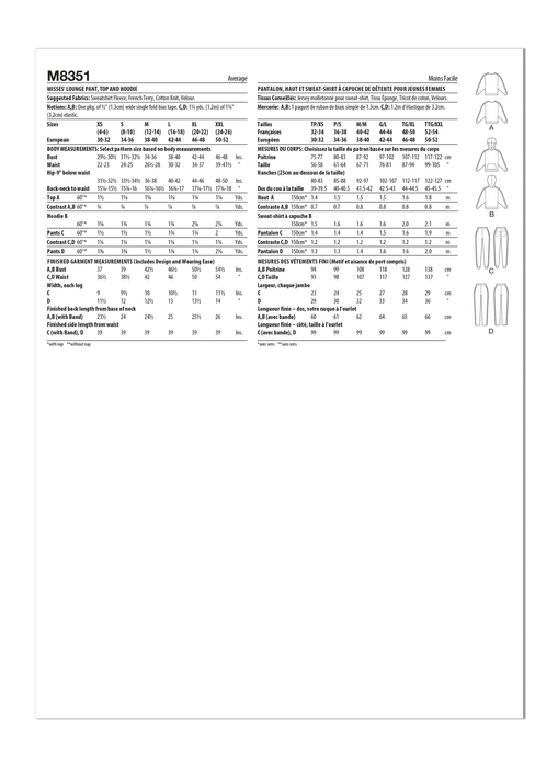McCall's Sewing Pattern M8351 Misses' Lounge Pants, Top and Hoodie from Jaycotts Sewing Supplies