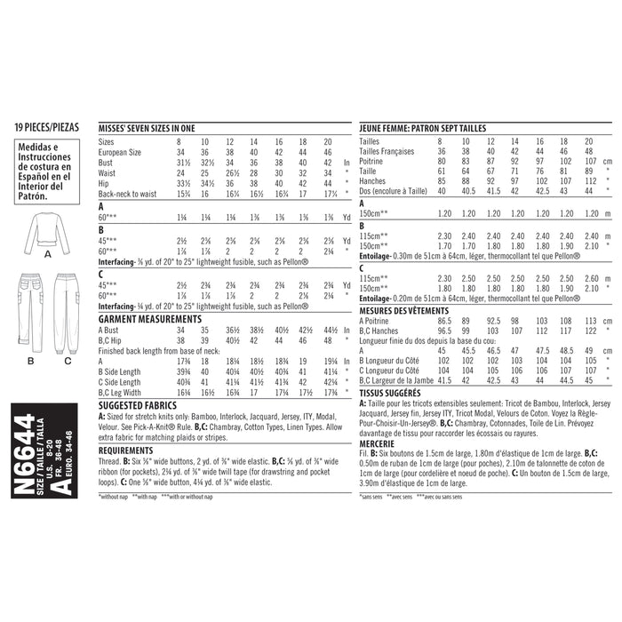 New Look Pattern 6644 Cargo Pants and Knit Top from Jaycotts Sewing Supplies
