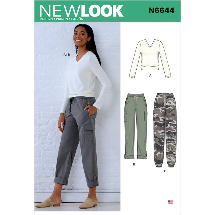 New Look Pattern 6644 Cargo Pants and Knit Top from Jaycotts Sewing Supplies