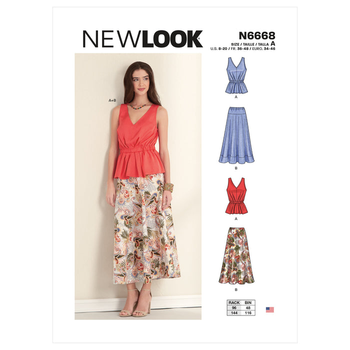 New Look Sewing Pattern 6668 Misses' Top and Skirt from Jaycotts Sewing Supplies