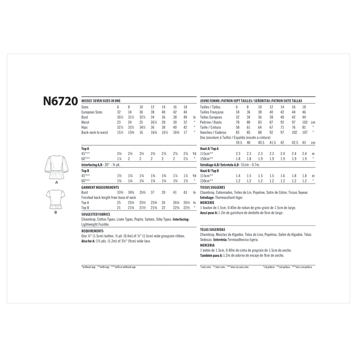 New Look sewing pattern 6720 Misses'  Wrap Tops | Easy from Jaycotts Sewing Supplies