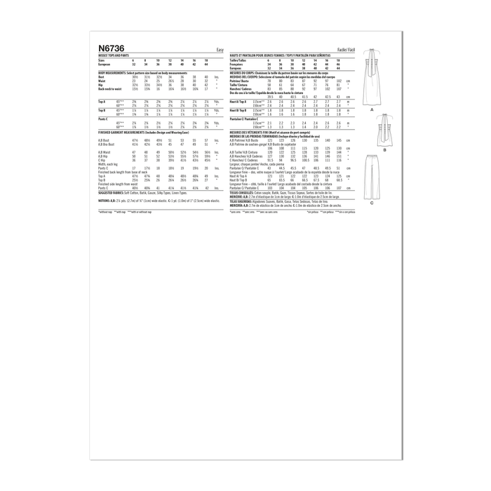 New Look sewing pattern 6736 Misses Tops and Trousers from Jaycotts Sewing Supplies
