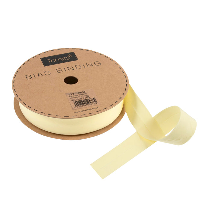 20m roll of Lemon Bias Binding | 25mm width from Jaycotts Sewing Supplies