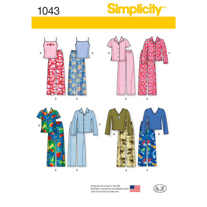 Simplicity Pattern 1043 Child's, Girls' and Boys' Pyjamas from Jaycotts Sewing Supplies