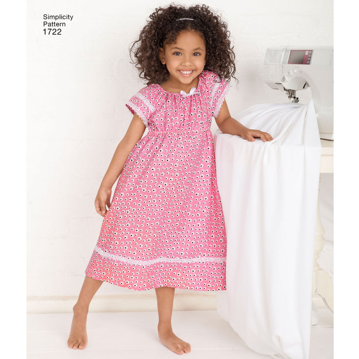 Simplicity Pattern 1722  Child's and girls' lounge dress top from Jaycotts Sewing Supplies
