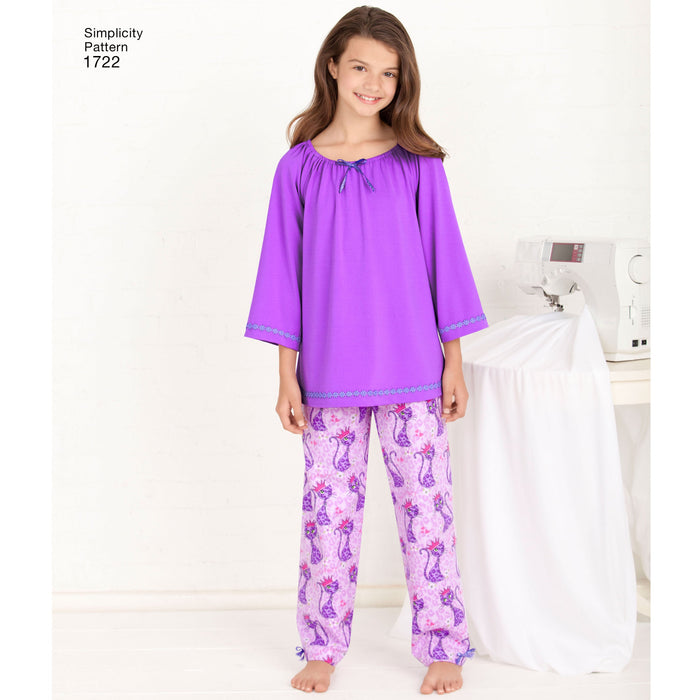 Simplicity Pattern 1722  Child's and girls' lounge dress top from Jaycotts Sewing Supplies