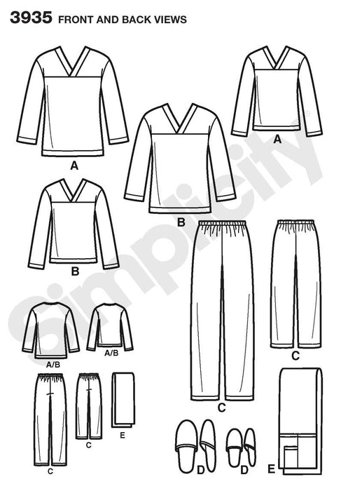 Simplicity Pattern 3935 Unisex child, teen and adult pyjamas from Jaycotts Sewing Supplies