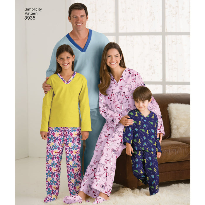 Simplicity Pattern 3935 Unisex child, teen and adult pyjamas from Jaycotts Sewing Supplies