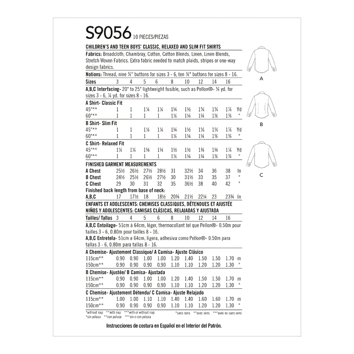 Simplicity Sewing Pattern S9056 Children's and Teen Boys' Shirts from Jaycotts Sewing Supplies